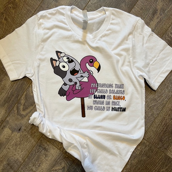 Brand New Adult Bluey Shirt- Muffin Flamingo - Picture 1 of 1